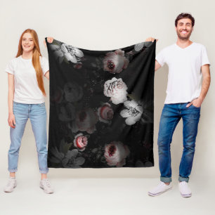 Baby Girl Pink White Black Victorian Rose Pattern Fleece Blanket