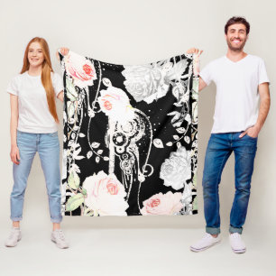 Baby Girl Pink White Black Victorian Rose Pattern Fleece Blanket