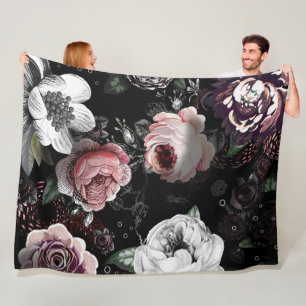 Baby Girl Pink White Black Victorian Rose Pattern Fleece Blanket