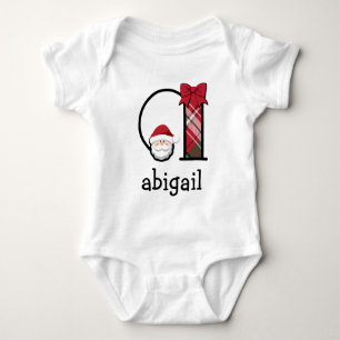 Baby Girl Plaid Santa Christmas Bodysuit initial a