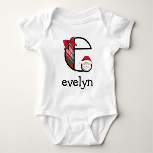 Baby Girl Plaid Santa Christmas Bodysuit initial e