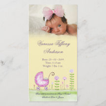 Baby Girl Pram Birth Announcement Photo Card