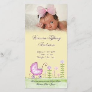 Baby Girl Pram Birth Announcement Photo Card