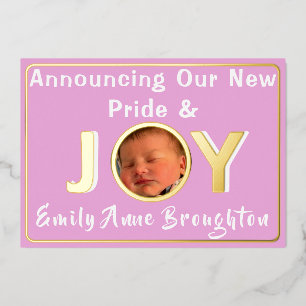 Baby Girl Pride & Joy Foil Birth Announcement