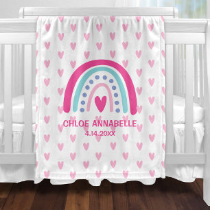 Baby Girl Rainbow and Hearts Personalized Fleece Blanket