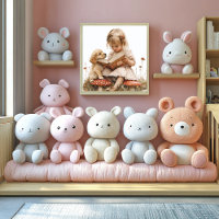 Baby Girl Reading Tan Puppy Red Mushroom 