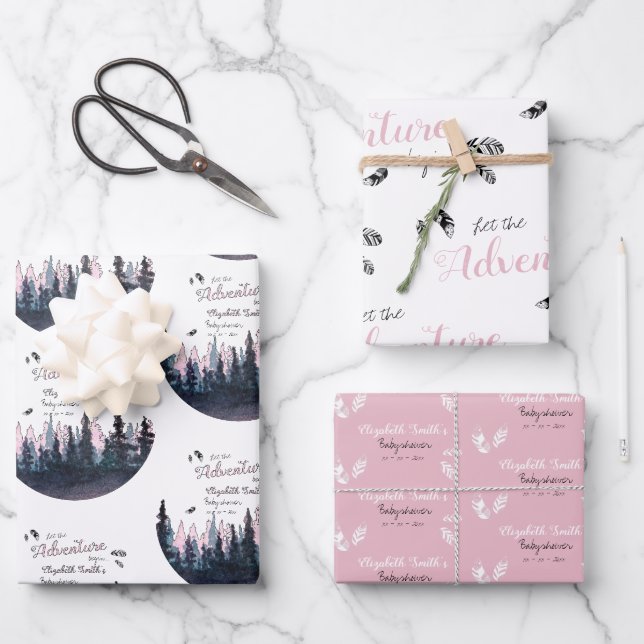 Baby girl Rustic adventure babyshower Wrapping Paper Sheet (Front)