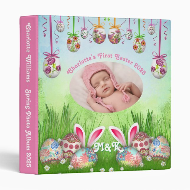 Baby Girl’s First Easter Eggs Bunny Spring Photo Binder (Front/Spine)