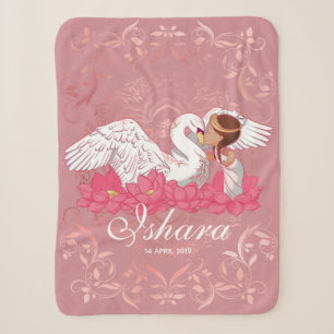 Baby Girl Saraswati with her White Swan Sherpa Blanket
