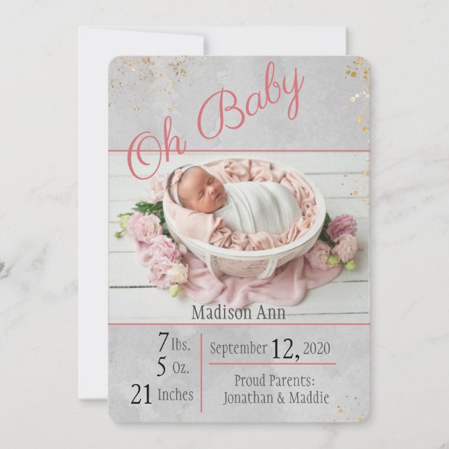 Baby Girl Script Personalize Date Birth Announcement (Front)