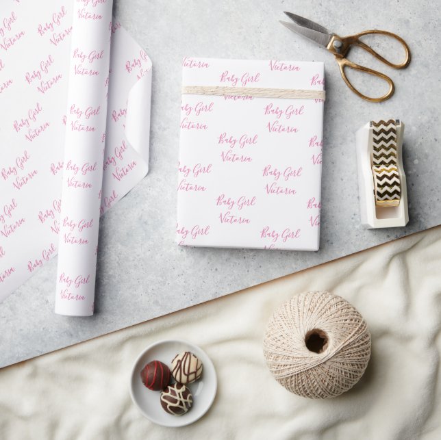 Baby Girl Script Pink Personalized Name Wrapping Paper (Crafts)