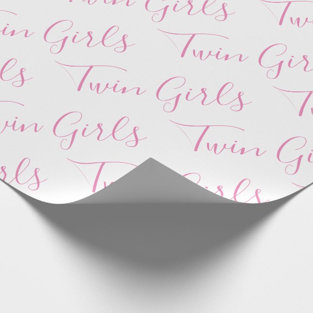 Baby Girl Script Pink Twin Girls  Wrapping Paper (Corner)