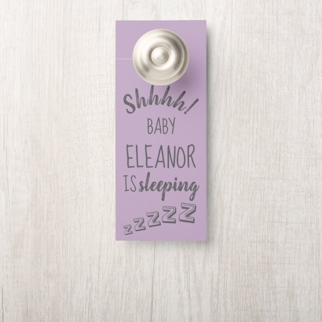 Baby Girl Shhh Sleeping Lavender Door Hanger (On Knob)