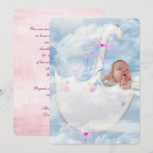 Baby Girl Shower-baby in clouds Invitation (Front/Back)