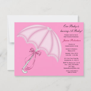 Baby Girl Shower, Cute Baby Umbrella with Gifts, Invitation