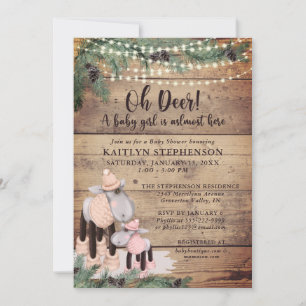 Baby Girl Shower Cute Rustic Winter Deer Invitation