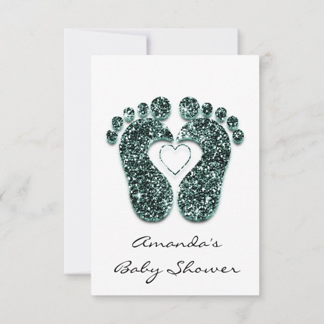 Baby Girl  Shower Feet White Minimalism Teal Invitation (Back)