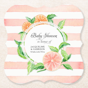 Baby Girl Shower Grapefruit Citrus Theme Pink Paper Coaster
