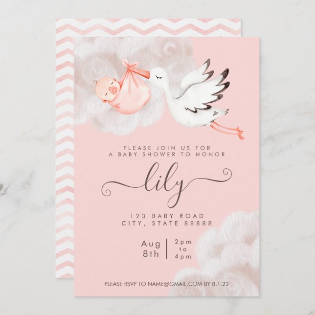 Baby Girl Shower Invitation (Front/Back)