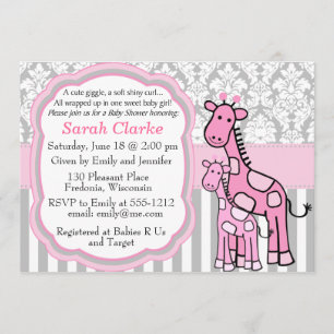 Baby Girl Shower Invitation pink giraffe customize