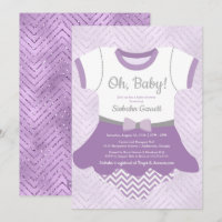 Baby girl Shower invitation, purple lavender glit