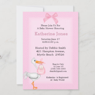 Baby Girl Shower Invitation(Stork) Invitation