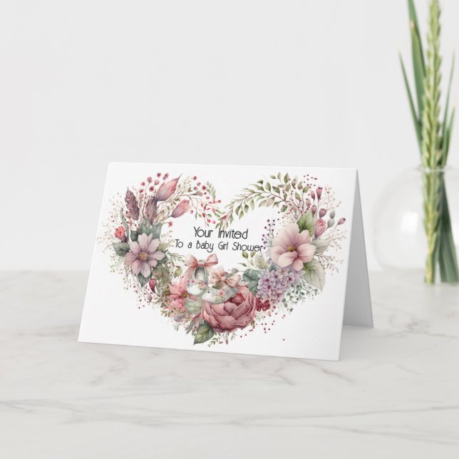 Baby Girl Shower Invitation with Wreath & Shoes (Front)