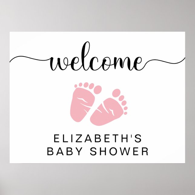 Baby Girl Shower Pink Feet Welcome Sign (Front)