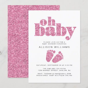 Baby Girl Shower Pink Glitter Invitation