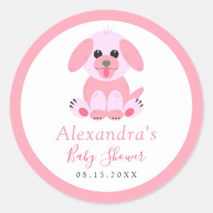 Baby Girl Shower Pink Personalized Puppy Classic Round Sticker