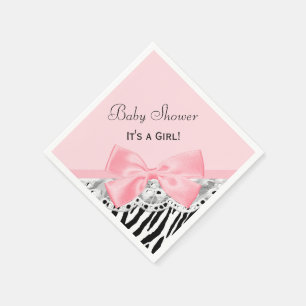 Baby Girl Shower Pink Ribbon and Lace Zebra Print Napkin