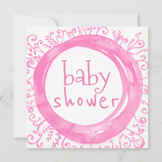 Baby Girl Shower Pink Watercolor Floral Wreath Invitation (Front)