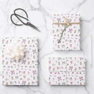 Baby Girl Shower Stork Carriage Bottle Soother Wrapping Paper Sheet