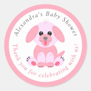 Baby Girl Shower Thank You Personalized Puppy Pink Classic Round Sticker