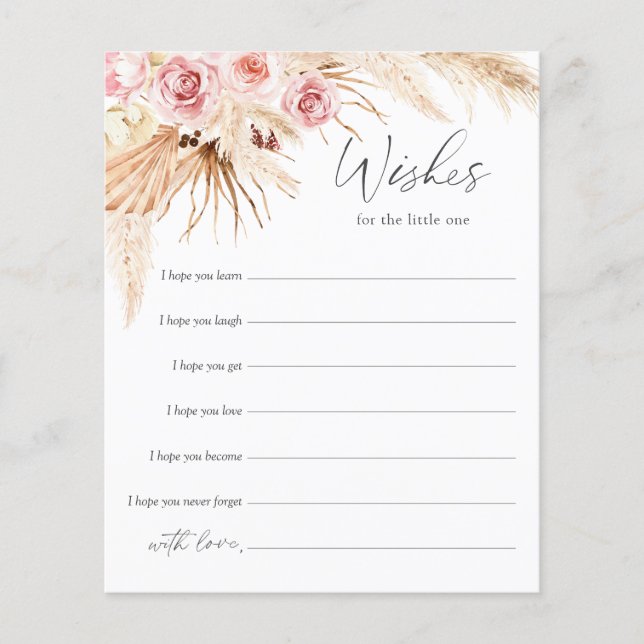 Baby Girl Shower wishes card, Boho Floral (Front)