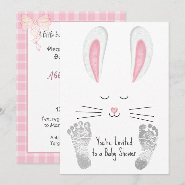 Baby Girl Shower with Cute Bunny Invitation (Front/Back)