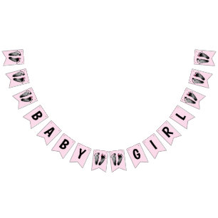 Baby Girl Shower with Footprints Bunting Flags