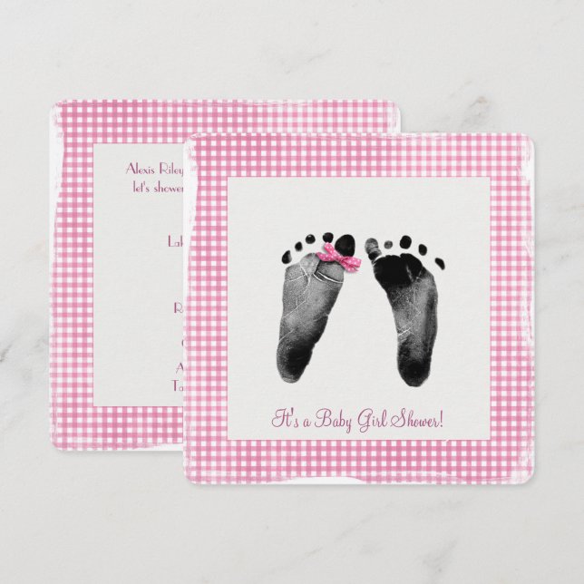 Baby Girl Shower with footprints Invitation (Front/Back)