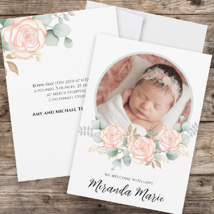 Baby Girl Simple Newborn Photo Script Floral Pink