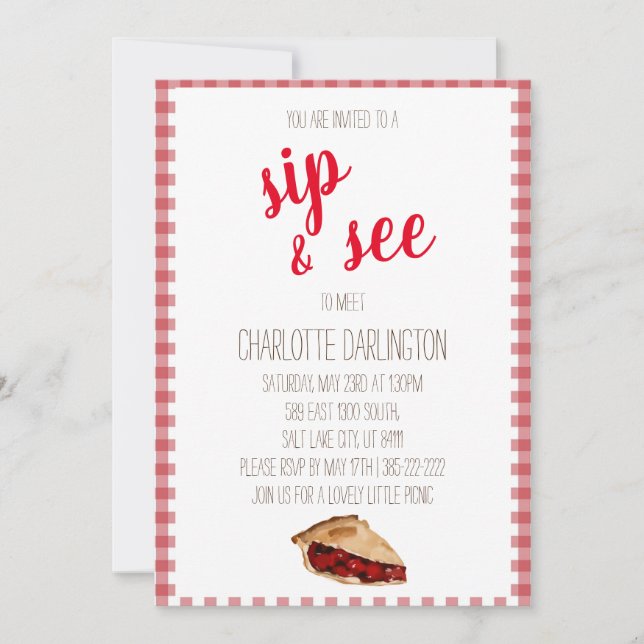 Baby Girl simple rustic cute watercolor sip & see Invitation (Front)