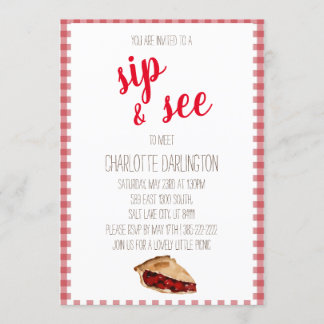 Baby Girl simple rustic cute watercolor sip & see Invitation