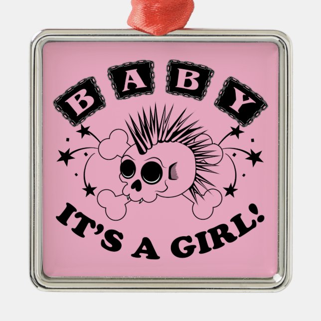 Baby Girl Skull Metal Ornament (Front)