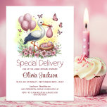 Baby Girl Special Delivery Stork Baby Shower Invitation<br><div class="desc">Celebrate the imminent arrival of your little bundle of joy with a whimsical stork baby shower invitation. The customizable text allows you to effortlessly add your name, date and time of the celebration, and the RSVP information. A variety of paper types and corner styles are available for your unique invitations,...</div>