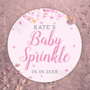 Baby Girl Sprinkle Pink Watercolor Blossom Floral Classic Round Sticker