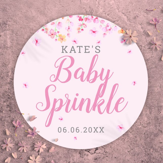 Baby Girl Sprinkle Pink Watercolor Blossom Floral Classic Round Sticker (Baby Girl Sprinkle Pink Watercolor Blossom Floral Classic Round Sticker)