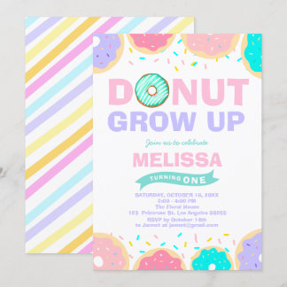 Baby Girl Sprinkles Birthday Doughnut Grow Up Part Invitation