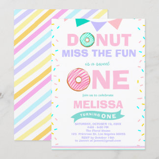 Baby Girl Sprinkles Birthday Doughnut Miss The Fun Invitation