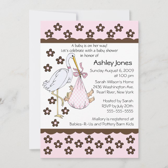 Baby Girl Stork Baby Shower Invitations (Front)