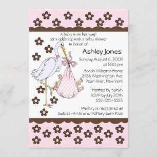 Baby Girl Stork Baby Shower Invitations