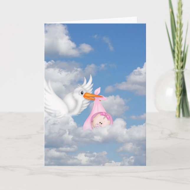 Baby Girl Stork Delivery Card (Front)